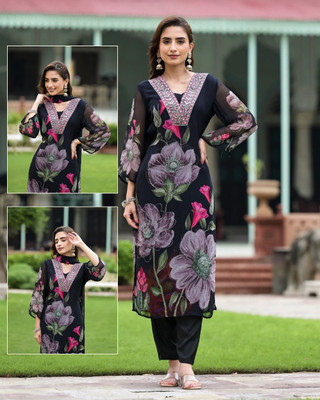 Dwarros Floral Print Kurta, Trouser/Pant & Dupatta Set