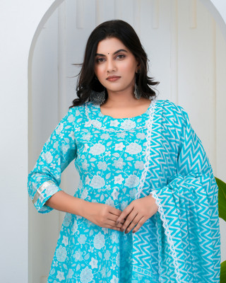 KRISHNA FASHION Floral Print Anarkali Kurta, Bottom & Dupatta Set