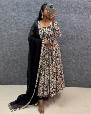 Ethniqelegance Printed Anarkali Kurta, Bottom & Dupatta Set