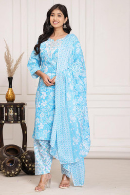 SRR Floral Print Kurta, Trouser/Pant & Dupatta Set