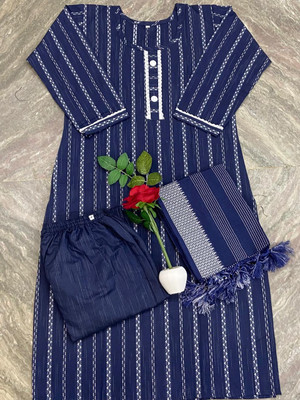 J S CREATION Striped, Woven, Self Design, Solid Kurta, Trouser/Pant & Dupatta Set