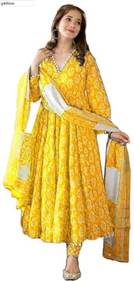 Kezlin Floral Print Anarkali Kurta, Bottom & Dupatta Set