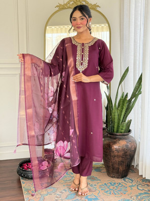 Eeloo Embroidered Kurta, Trouser/Pant & Dupatta Set