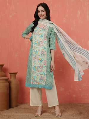 ANOUK Printed Kurta, Trouser/Pant & Dupatta Set