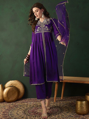Sangria Embroidered Anarkali Kurta, Bottom & Dupatta Set