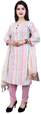 A S Enterprises Striped Kurta, Trouser/Pant & Dupatta Set