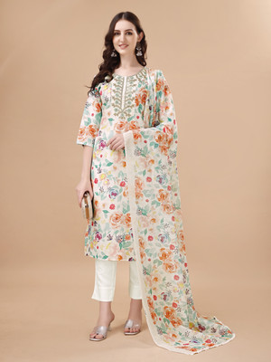 Tabahi Floral Print, Embroidered Kurta, Trouser/Pant & Dupatta Set