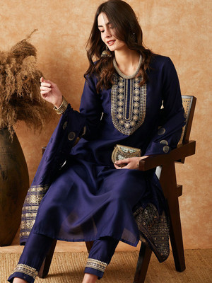 Sangria Embroidered Kurta, Trouser/Pant & Dupatta Set
