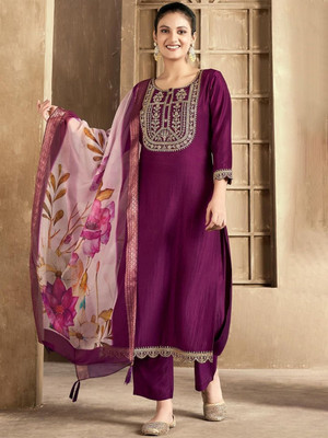 pandurang Fab Embroidered Kurta, Trouser/Pant & Dupatta Set