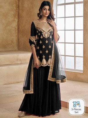 WAZIX Clothing Embroidered Kurta, Sharara & Dupatta Set