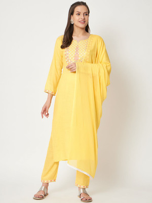 Tela Bonita Embroidered Kurta, Trouser/Pant & Dupatta Set