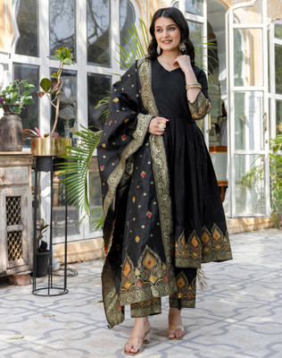Tasrika Woven, Embellished Anarkali Kurta, Bottom & Dupatta Set