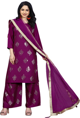 HOC's Embellished Kurta, Palazzo & Dupatta Set