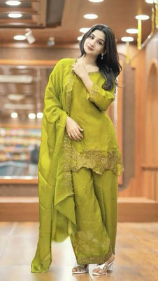 Firewave Embroidered Kurta, Palazzo & Dupatta Set