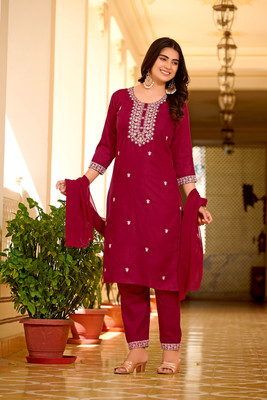 Jenigofashion Embroidered Kurta, Trouser/Pant & Dupatta Set