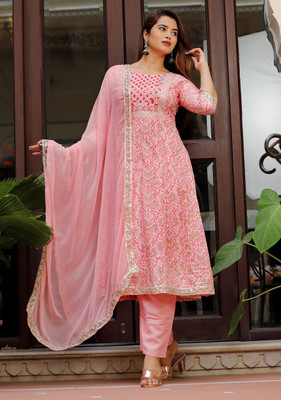 VASTRA SHRI FASHIONS Embroidered, Floral Print Kurta, Trouser/Pant & Dupatta Set