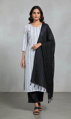 HOC's Striped, Solid Kurta, Trouser/Pant & Dupatta Set