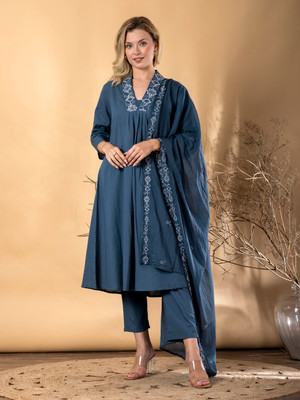 Readiprint Embroidered Kurta, Palazzo & Dupatta Set
