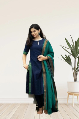 CLAVINET Solid Kurta, Trouser/Pant & Dupatta Set
