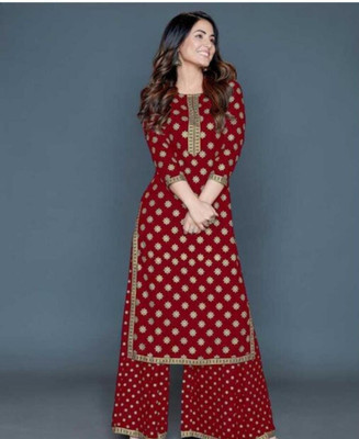 ELMAA Printed Kurta, Palazzo & Dupatta Set