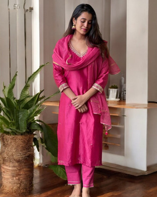 ORRIYA Embroidered Kurta, Trouser/Pant & Dupatta Set