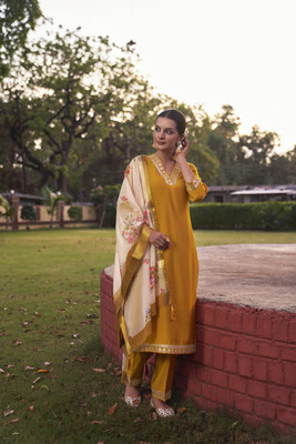 MOKOSH Embroidered Kurta, Trouser/Pant & Dupatta Set