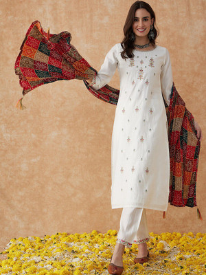 Sangria Embroidered Kurta, Trouser/Pant & Dupatta Set