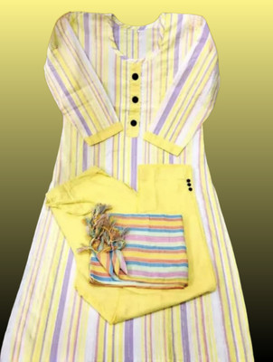Stylish Fancy Cloth Striped Kurta, Trouser/Pant & Dupatta Set
