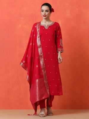 Jaipur Kurti Embroidered Kurta, Trouser/Pant & Dupatta Set