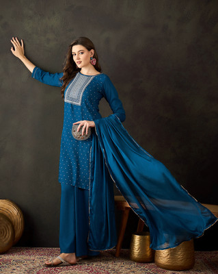 Tasrika Embroidered Kurta, Palazzo & Dupatta Set