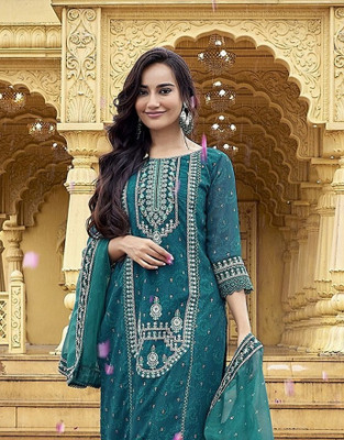 Royal Export Embroidered Kurta, Trouser/Pant & Dupatta Set