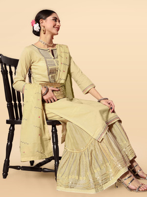 Anouk Rustic Embroidered Kurta, Sharara & Dupatta Set