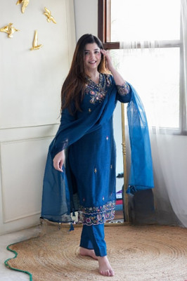 trihora Embroidered Kurta, Trouser/Pant & Dupatta Set