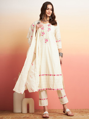 Sangria Embroidered Kurta, Trouser/Pant & Dupatta Set