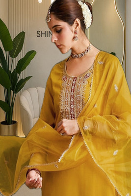 Ajantatextile Embroidered Kurta, Trouser/Pant & Dupatta Set