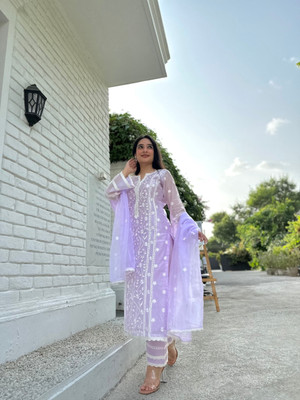 BOUGHT FIRST Embroidered Kurta, Trouser/Pant & Dupatta Set