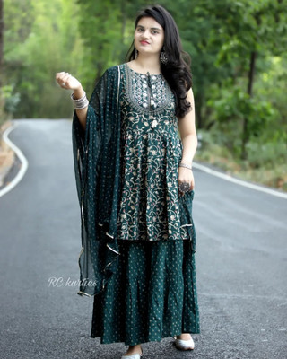 Rachuri Embroidered Kurta, Sharara & Dupatta Set