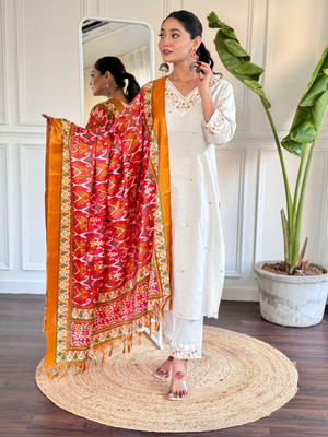 TRAHIMAM Embroidered Kurta, Trouser/Pant & Dupatta Set