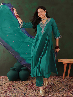 Sangria Embroidered Kurta, Trouser/Pant & Dupatta Set