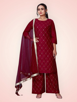 HOC's Embellished, Embroidered Kurta, Salwar & Dupatta Set
