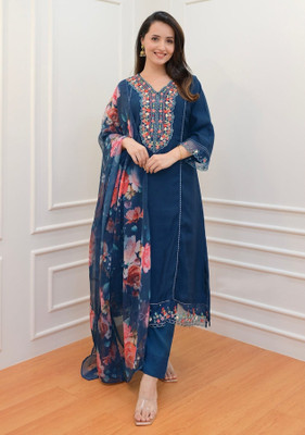 WAZIX Clothing Embroidered Kurta, Trouser/Pant & Dupatta Set