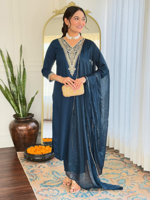 FancyFits Embroidered Kurta, Trouser/Pant & Dupatta Set