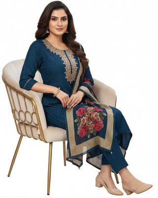 Radhika Creation Embroidered Anarkali Kurta, Bottom & Dupatta Set