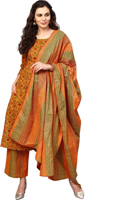 Arayna Printed, Checkered Kurta, Palazzo & Dupatta Set
