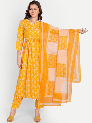 ANSAYA Floral Print Anarkali Kurta, Bottom & Dupatta Set