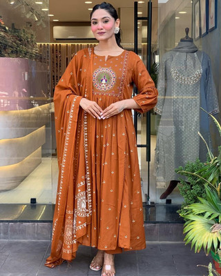 Heavenly attire Embroidered Anarkali Kurta, Bottom & Dupatta Set