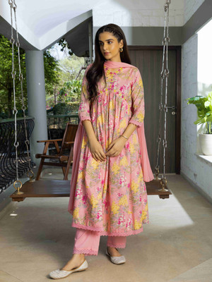 D W APPARELS Floral Print Kurta, Palazzo & Dupatta Set