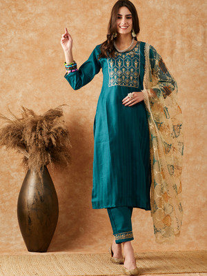 Tasrika Embroidered Kurta, Trouser/Pant & Dupatta Set