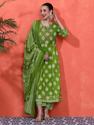 Sangria Printed Kurta, Trouser/Pant & Dupatta Set