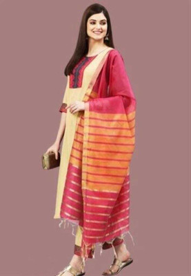 AnAdhTex Self Design Kurta, Palazzo & Dupatta Set